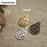 200 Metal Stamping Teardrop Charms, 16mm, Gold/Silver/Bronze Jewelry Findings