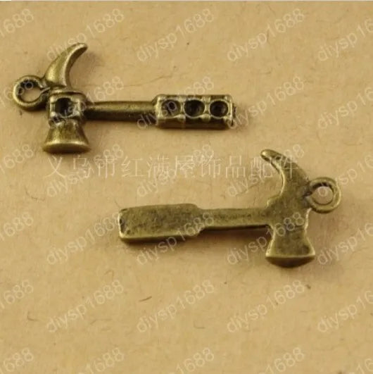 200pcs Antique Bronze Hammer Shape Charms Pendants for Jewelry Making