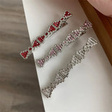 Y2K Crystal Bow Hairpin Red Pink Rhinestone Clip