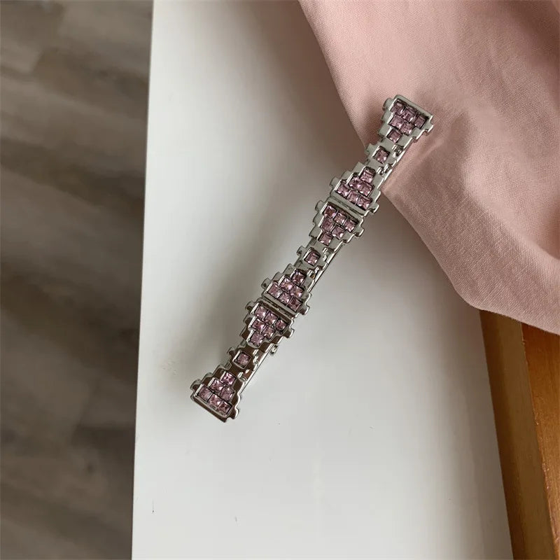 Y2K Crystal Bow Hairpin Red Pink Rhinestone Clip