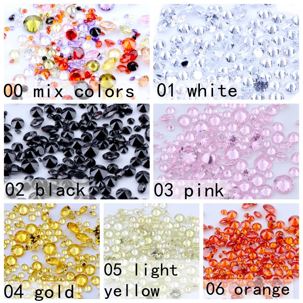 200PC Mixed Size Multicolor Round CZ Gems For Jewelry Making