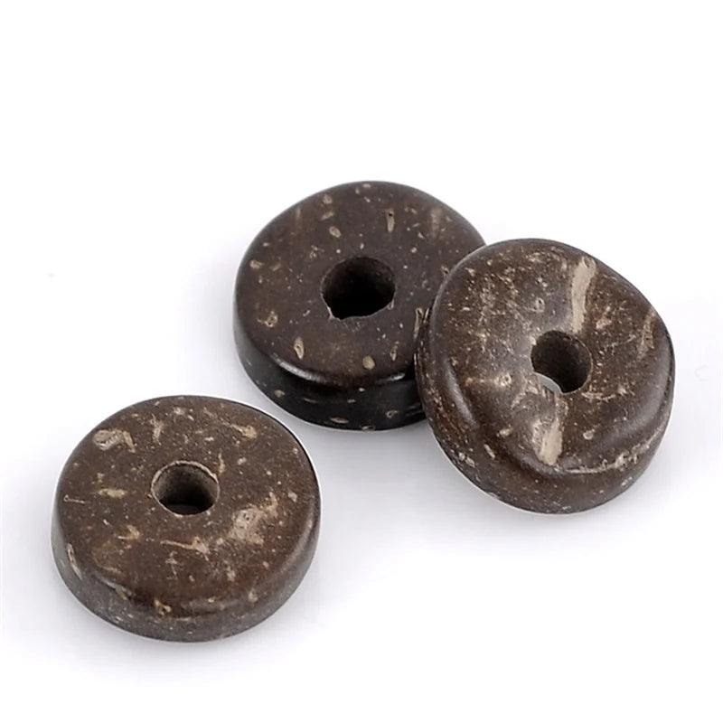 200PCs Coconut Shell Spacer Beads Flat Round Coffee 12mm Dia.