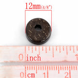 200PCs Coconut Shell Spacer Beads Flat Round Coffee 12mm Dia.