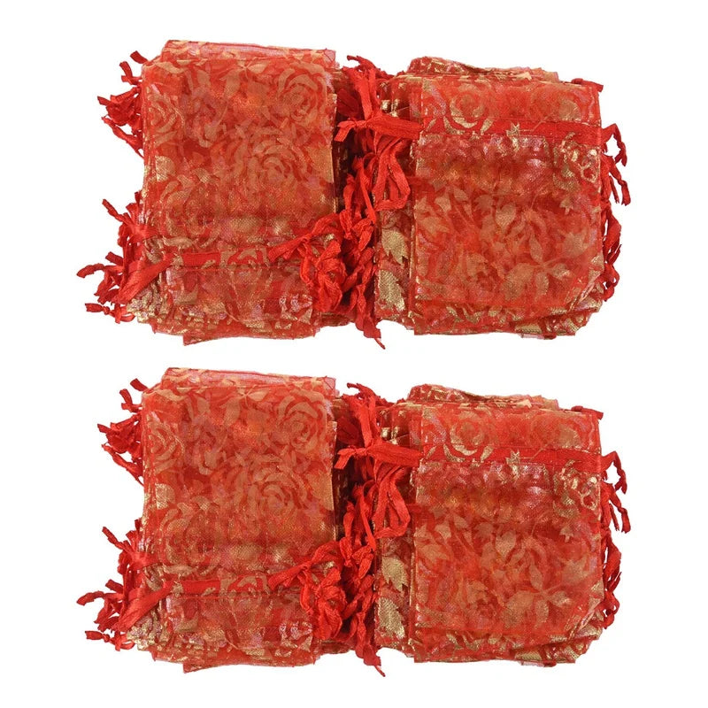200Pc Red Organza Drawstring Gift Jewelry Bags Wedding Xmas Party Bags