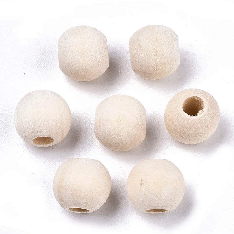 200Pcs 10mm Natural Wood Beads Balls for Crafts DIY Jewelry Making