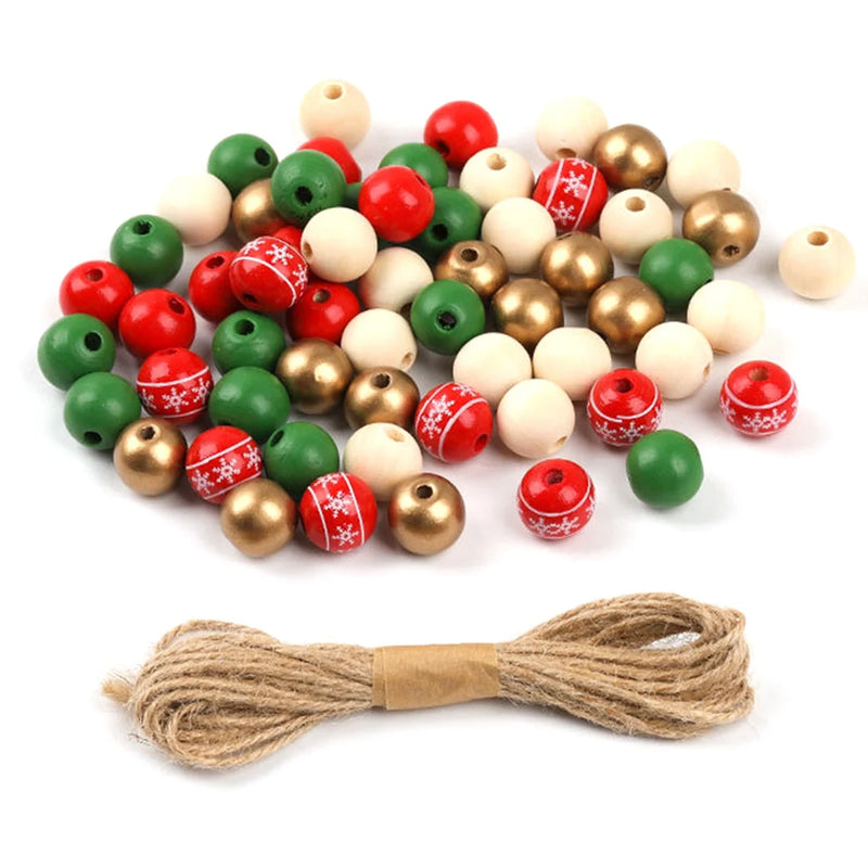 200Pcs 16mm Christmas Wooden Beads Set with String Colorful DIY Craft