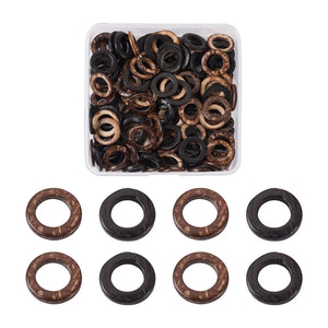 200Pcs Dyed Wood Jewelry Findings Coconut Linking Rings Mixed 20~23x2~5mm