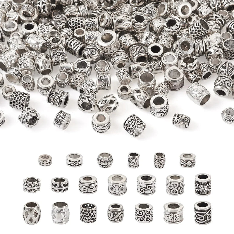 200Pcs Tibetan Style Large Hole Beads for DIY Bracelet Necklace Craft