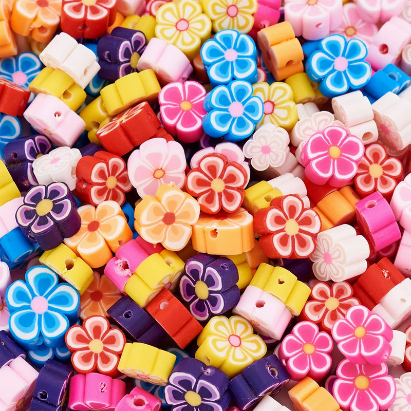 200Pcs Flower Polymer Clay Beads for Jewelry Making DIY Bracelet Necklace