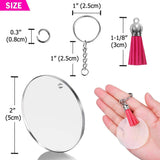 200Pcs Acrylic Keychain Blanks with Rings Clear Key Chains Round Discs