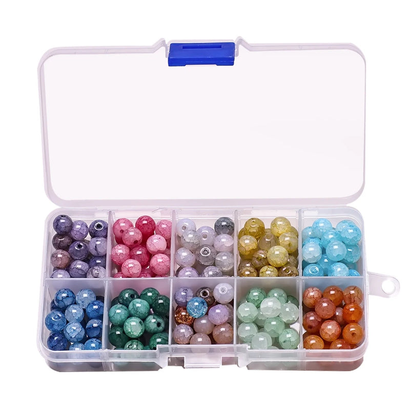 200Pcs 8MM Round Crackle Beads for DIY Charm Bracelet Craft