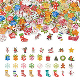 200Pcs Christmas Wood Buttons Santa Tree Bell Socks Beads 2-Hole Flatback DIY