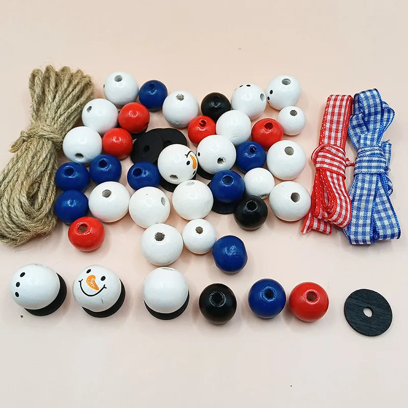 200Pcs Christmas Snowman Wooden Beads DIY Festive Party Craft Bracelet Jewelry