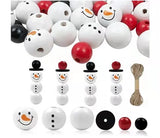 200Pcs Christmas Snowman Wooden Beads Winter DIY Wreath Party Crafts