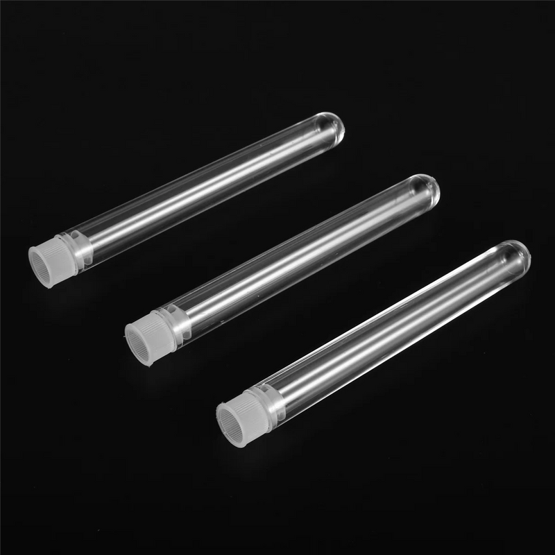 200Pcs 12X100mm Clear Plastic Test Tube with Cap U- Bottom Lab Supplies