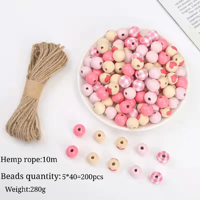 200Pcs Wooden Beads Set Christmas DIY Wreath Party Decor Bracelet Jewelry
