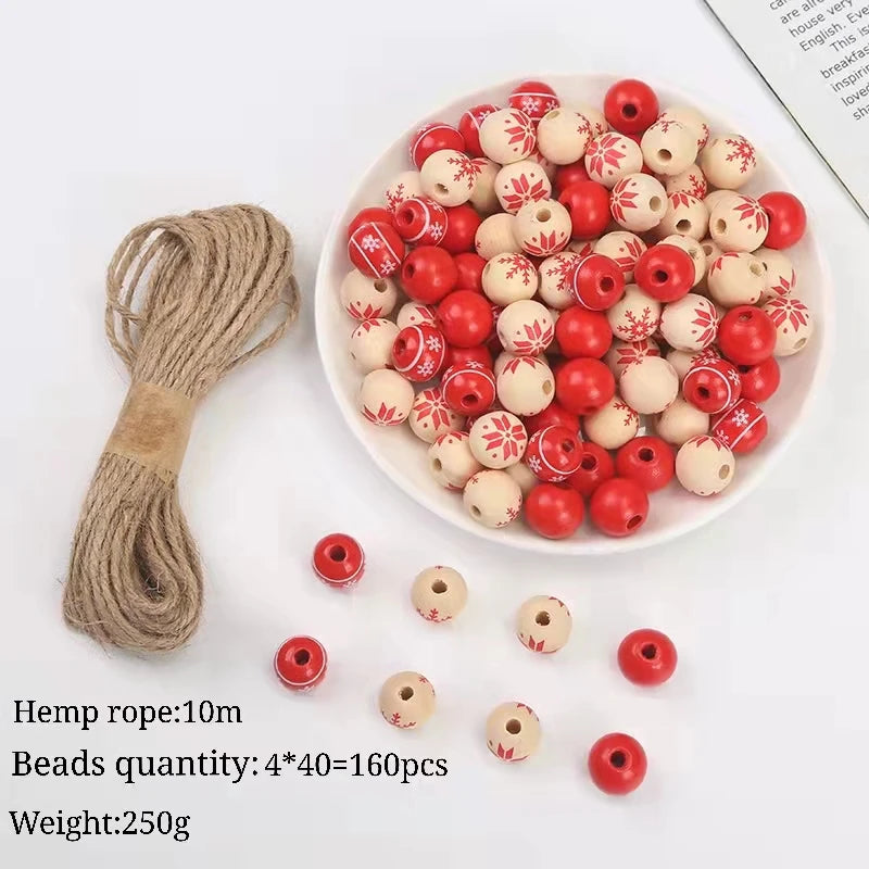 200Pcs Wooden Beads Set Christmas DIY Wreath Party Decor Bracelet Jewelry