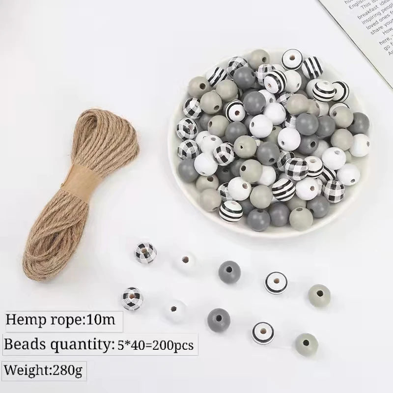200Pcs Wooden Beads Set Christmas DIY Wreath Party Decor Bracelet Jewelry