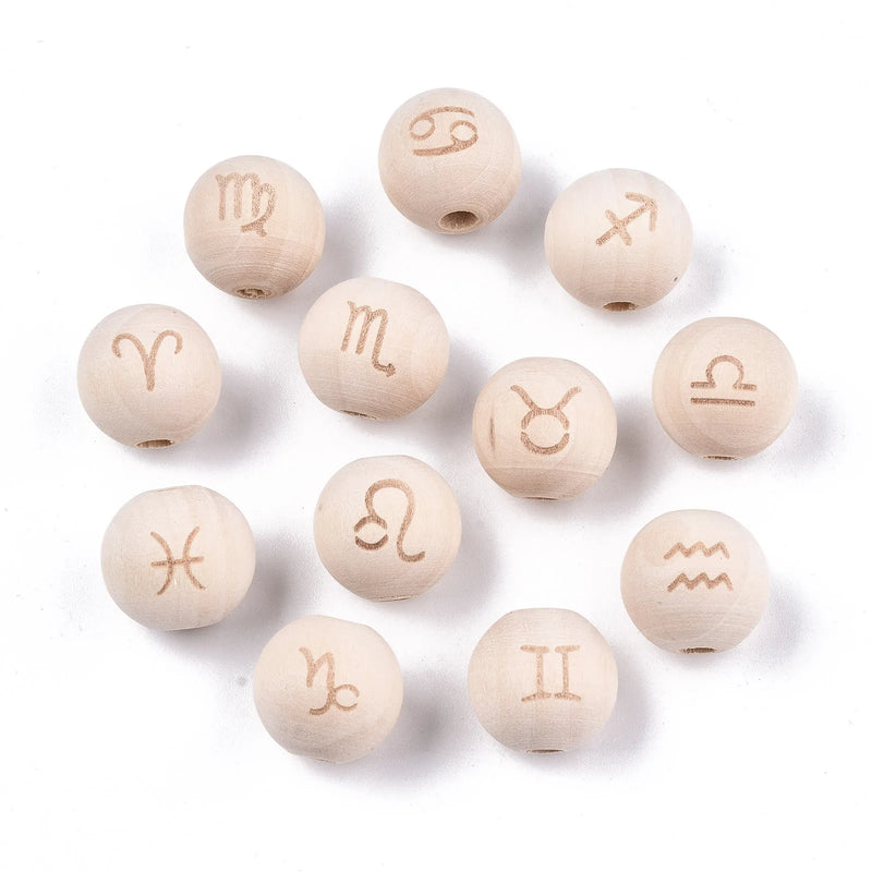 200Pcs Constellation Wood Beads DIY Bracelet Necklace Making