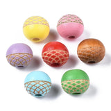 200Pcs Natural Wood Beads 10x9mm Engraved Pattern for Jewelry Crafts