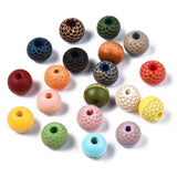 200Pcs Natural Wood Beads 10x9mm Engraved Pattern for Jewelry Crafts
