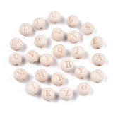 200Pcs Natural Wood Beads Round Alphabet Spacer Large Hole for Jewelry Making