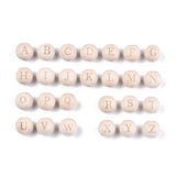 200Pcs Natural Wood Beads Round Alphabet Spacer Large Hole for Jewelry Making