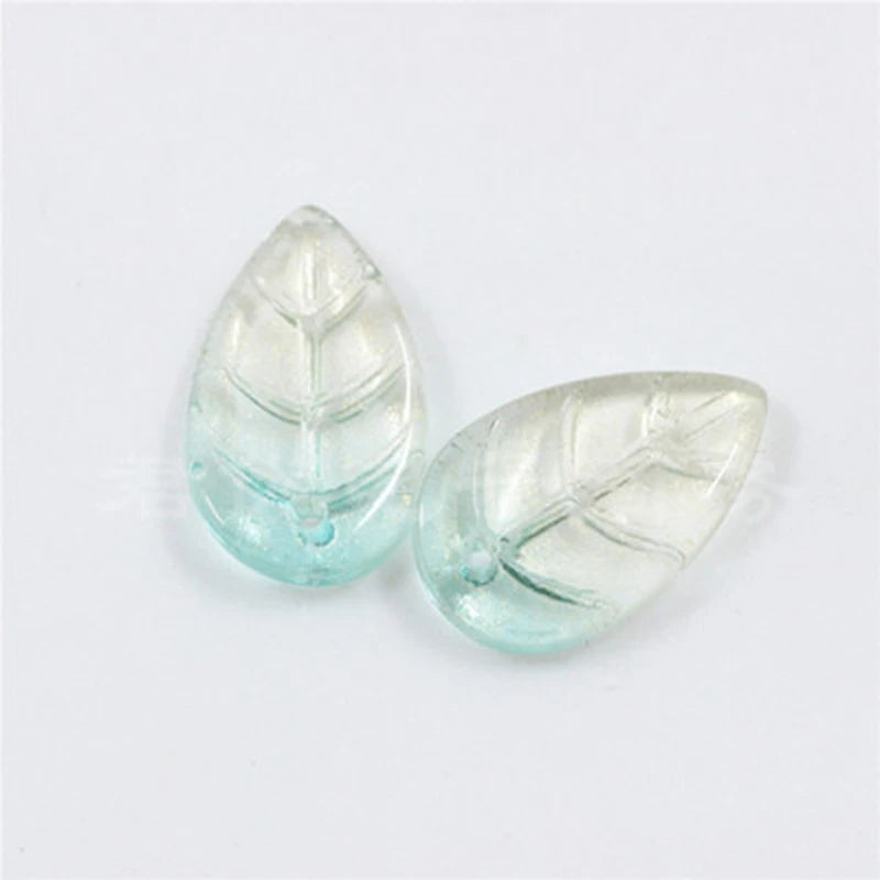 200Pcs Petal Shape Mixed Green Czech Crystal Glass Bead Leaf Charms DIY Jewelry