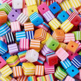 200Pcs Stripe Pattern Resin Beads for Jewelry Making