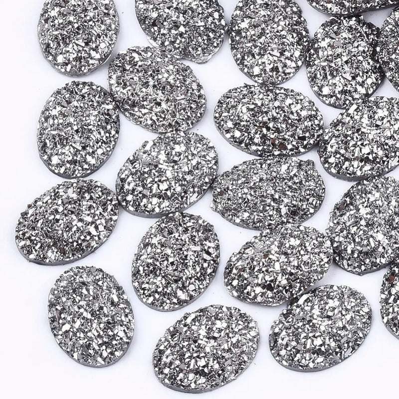 200Pcs Mixed Electroplate Druzy Resin Cabochons Oval Natural Stone