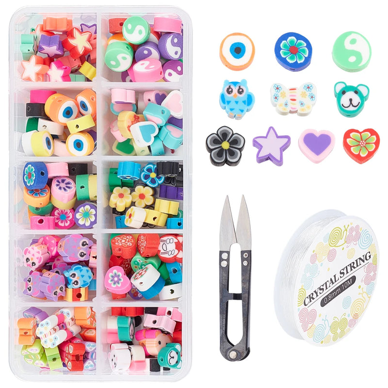 200Pcs Polymer Clay Beads Crystal Thread Scissors DIY Jewelry Making Kit