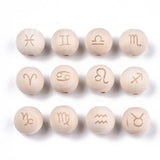 200Pcs Zodiac Sign Wooden Beads Constellations Spacer Beads