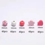 200Pcs Pink Love Wooden Beads Loose Beads DIY Accessories