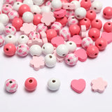 200Pcs Pink Love Wooden Beads Loose Beads DIY Accessories