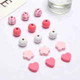 200Pcs Pink Love Wooden Beads Loose Beads DIY Accessories