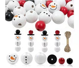 200Pcs Snowman Christmas Wooden Beads & Cords Set