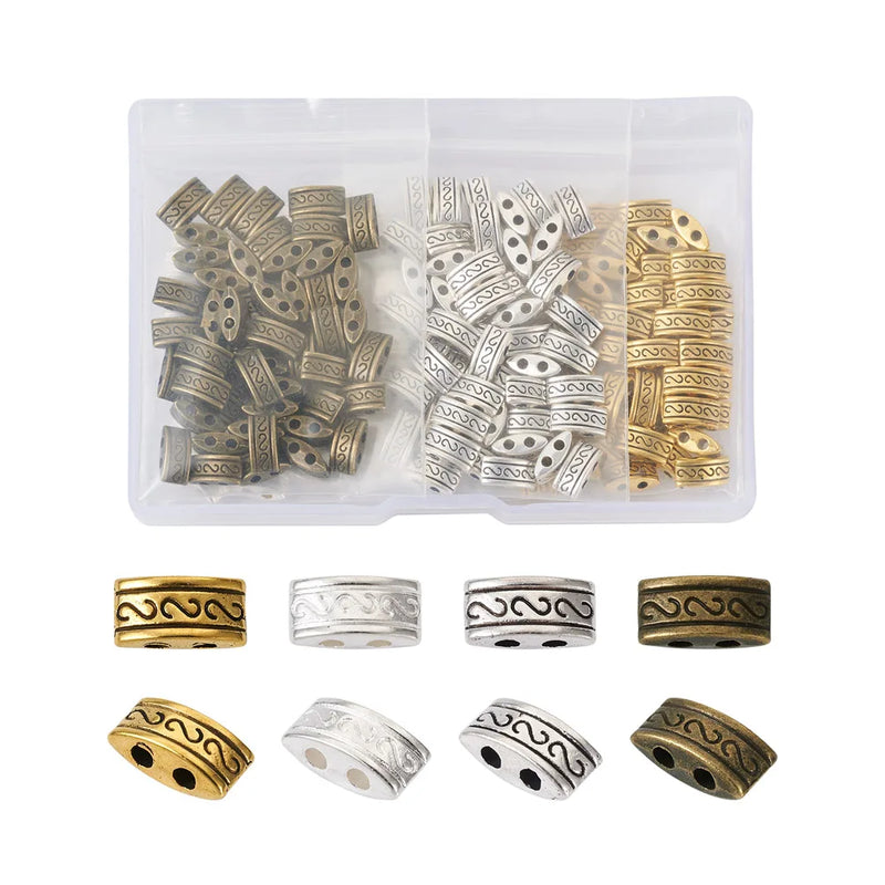 200Pcs Tibetan Rectangle Spacer Charm Metal Beads for Jewelry Making