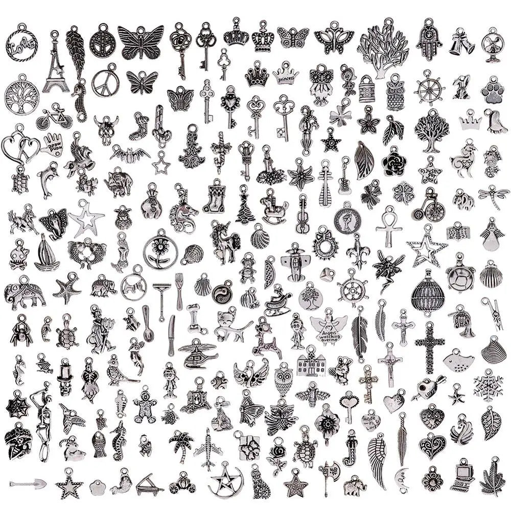 200Pcs Tibetan Silver Plated DIY Jewelry Making Charms Pendants