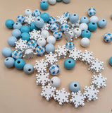 200Pcs Snowflake Round Wood Beads & Stretch Cords Hemp Rope - 10m