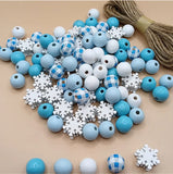 200Pcs Snowflake Round Wood Beads & Stretch Cords Hemp Rope - 10m