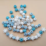 200Pcs Snowflake Round Wood Beads & Stretch Cords Hemp Rope - 10m