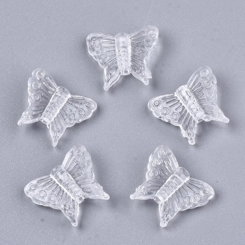 200pc Butterfly Transparent Acrylic Beads 13.5x15x5mm Hole: 1.6mm