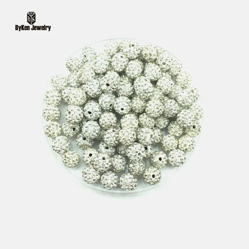 200pcs 10mm 6 Row High Micro Pave CZ Disco Crystal Paved Bead Ball Spacer