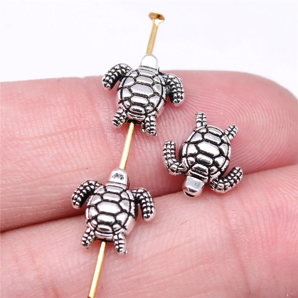200pcs 10x10mm Antique Silver Tortoise Small Hole Beads DIY Jewelry Findings