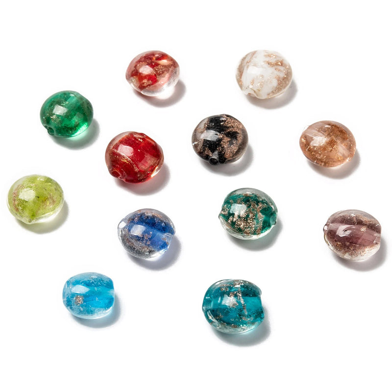 200pcs 12mm Mixed Sand Lampwork Flat Round Beads Jewelry Making DIY