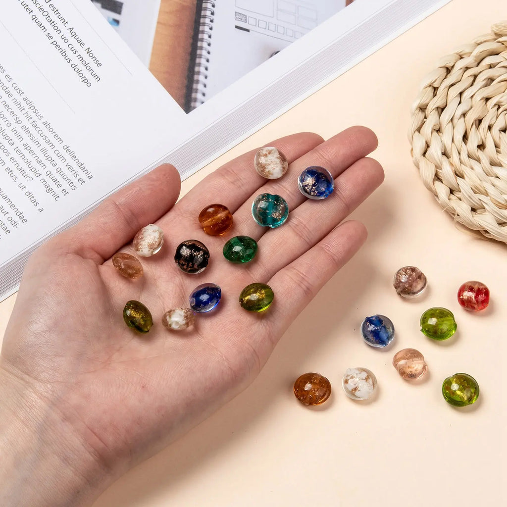 200pcs 12mm Mixed Sand Lampwork Flat Round Beads Jewelry Making DIY