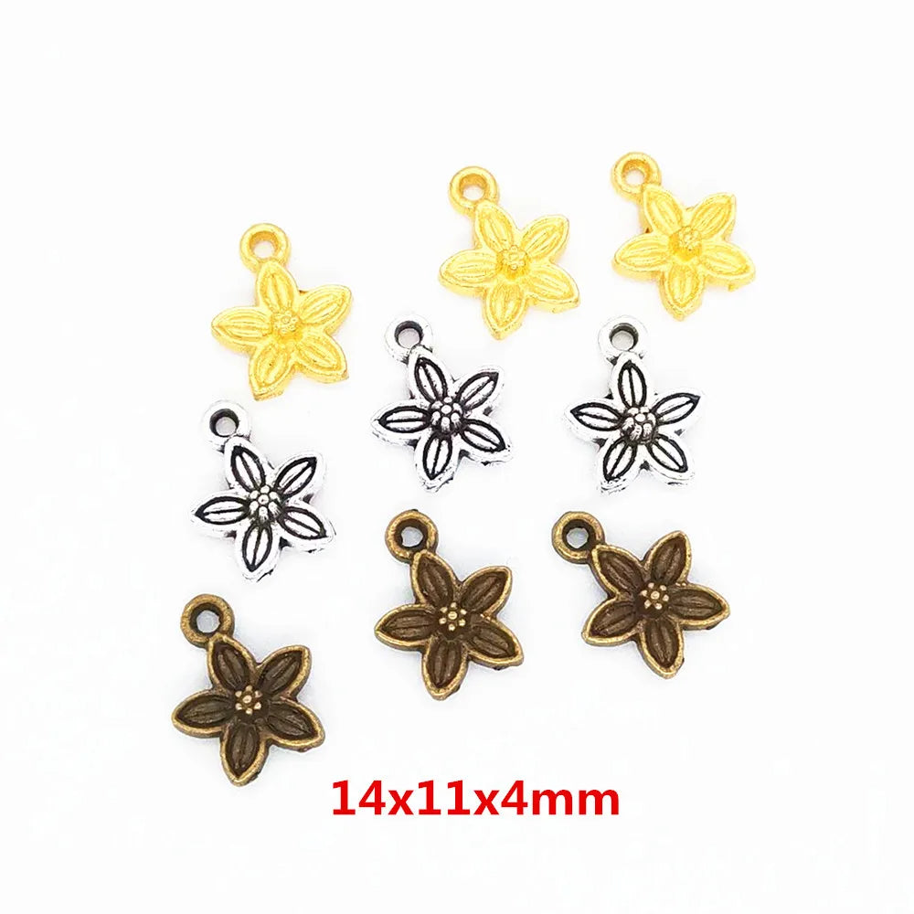 200pcs Antique Flower Charms for DIY Jewelry Making