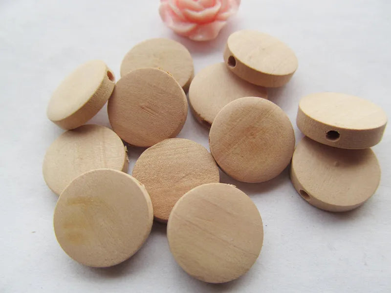 200pcs 15mm Unfinished Wood Spacer Beads Pendant Charm Findings DIY Accessory