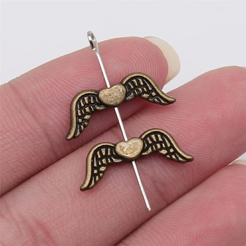 200pcs 20x7mm Angel Wings Heart Small Hole Spacer Beads DIY Jewelry Making