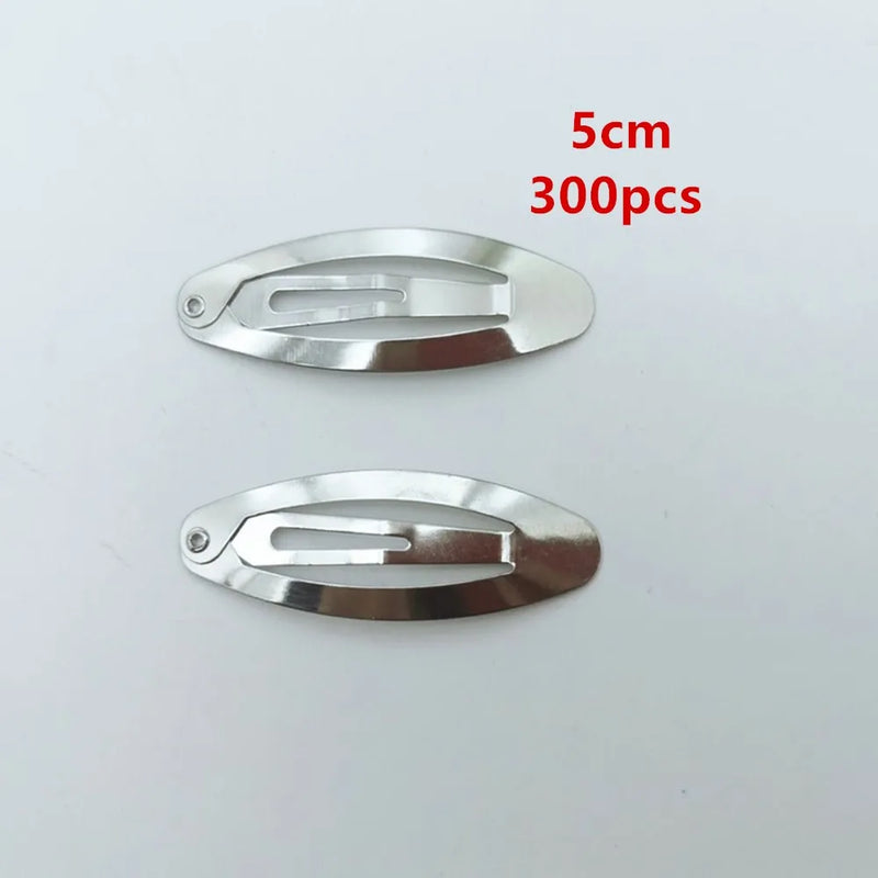 200/300pcs Oval BB Snap Barrettes Hairgrips 5cm/6cm Hair Clip Silver